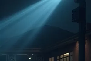 《玻璃工厂》封面，车间玻璃熔炉映出的橙红反光