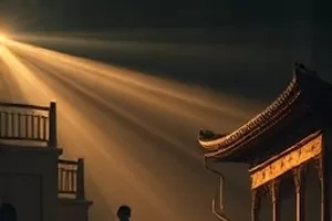 《旧城新月》封面，老城区天台上拉起的晾衣绳